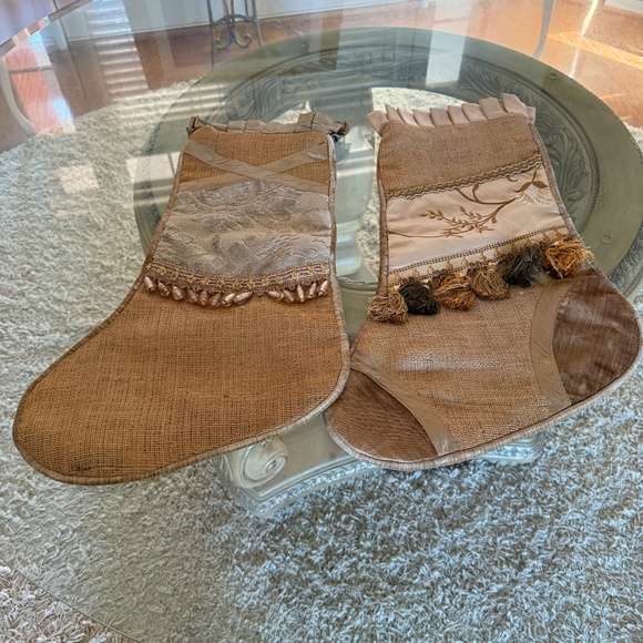 Christmas Stockings Set of 2 Decorative Burlap Large - Picture 4 of 10